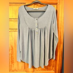 Zenana Long Sleeve Top XL Light Blue